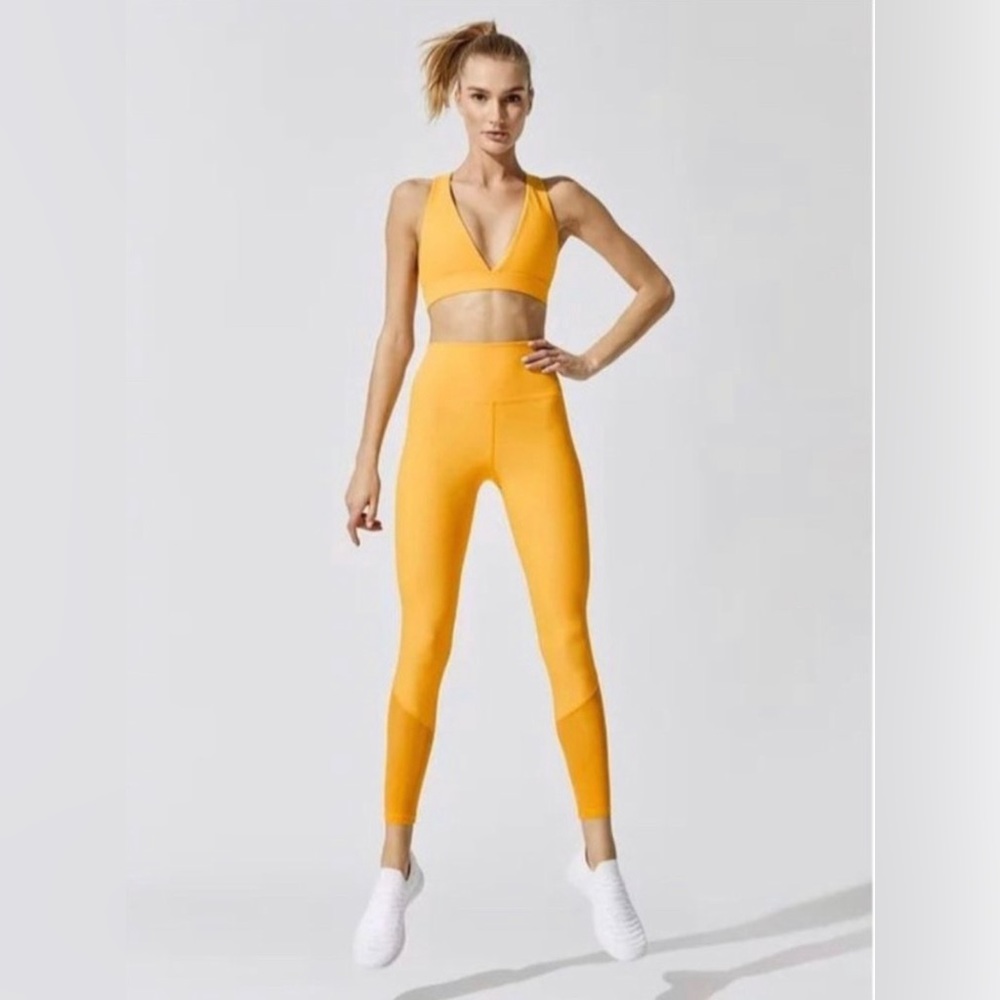 BEACH RIOT Lauren Yellow Ribbed Mesh Panel Athletic Leggings